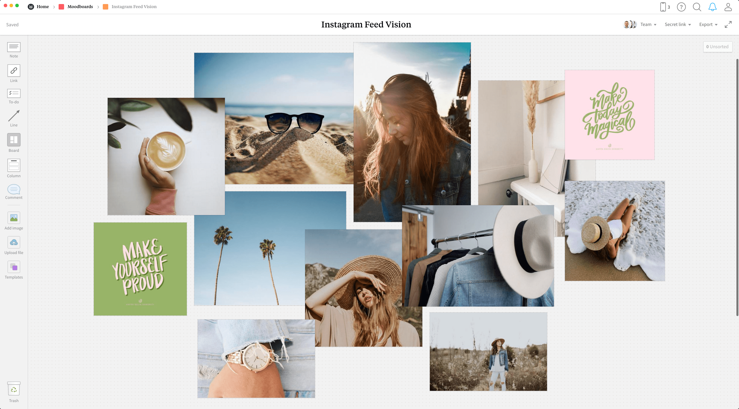 Completed Inspiration Board template in Milanote app